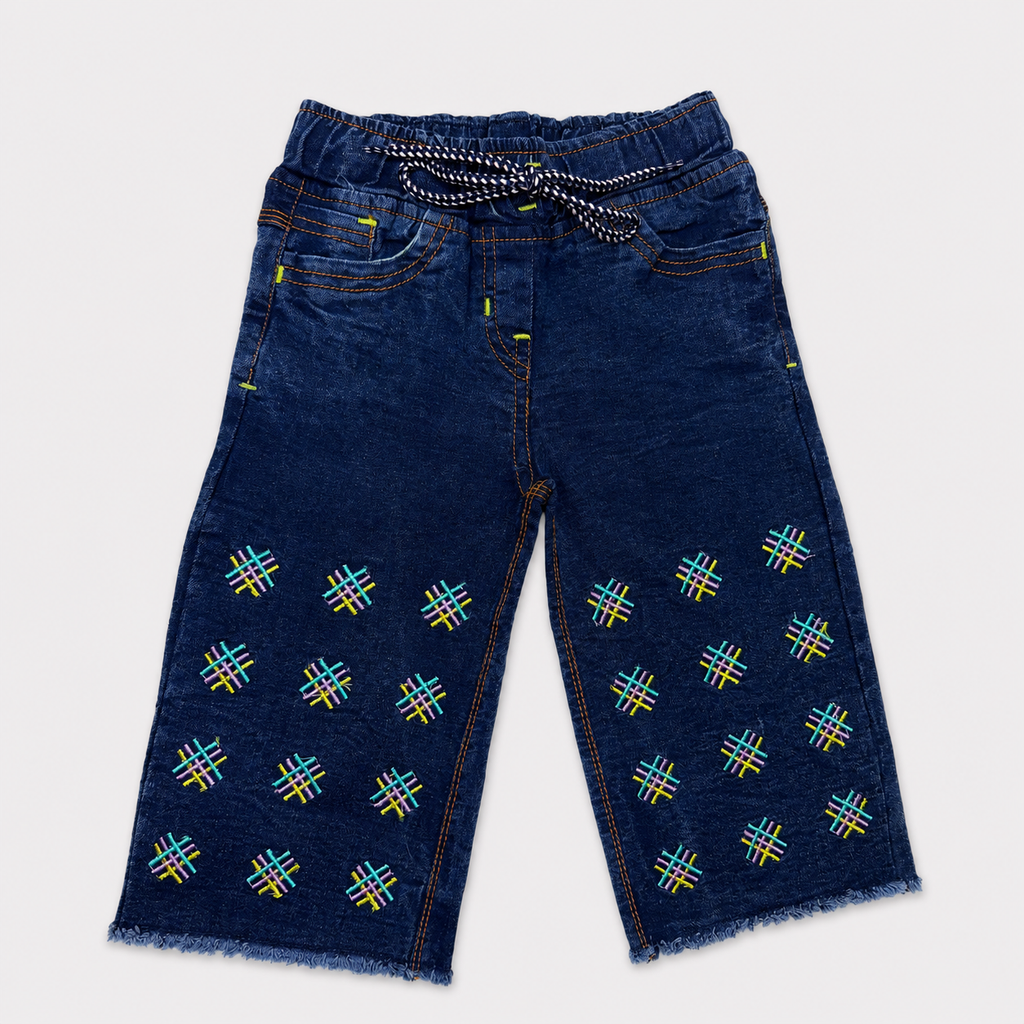 Girls Premium Jersey & Jeans 2 Piece Set – Butterfly Bicycle Printed Top & Wide Leg Denim Outfit |