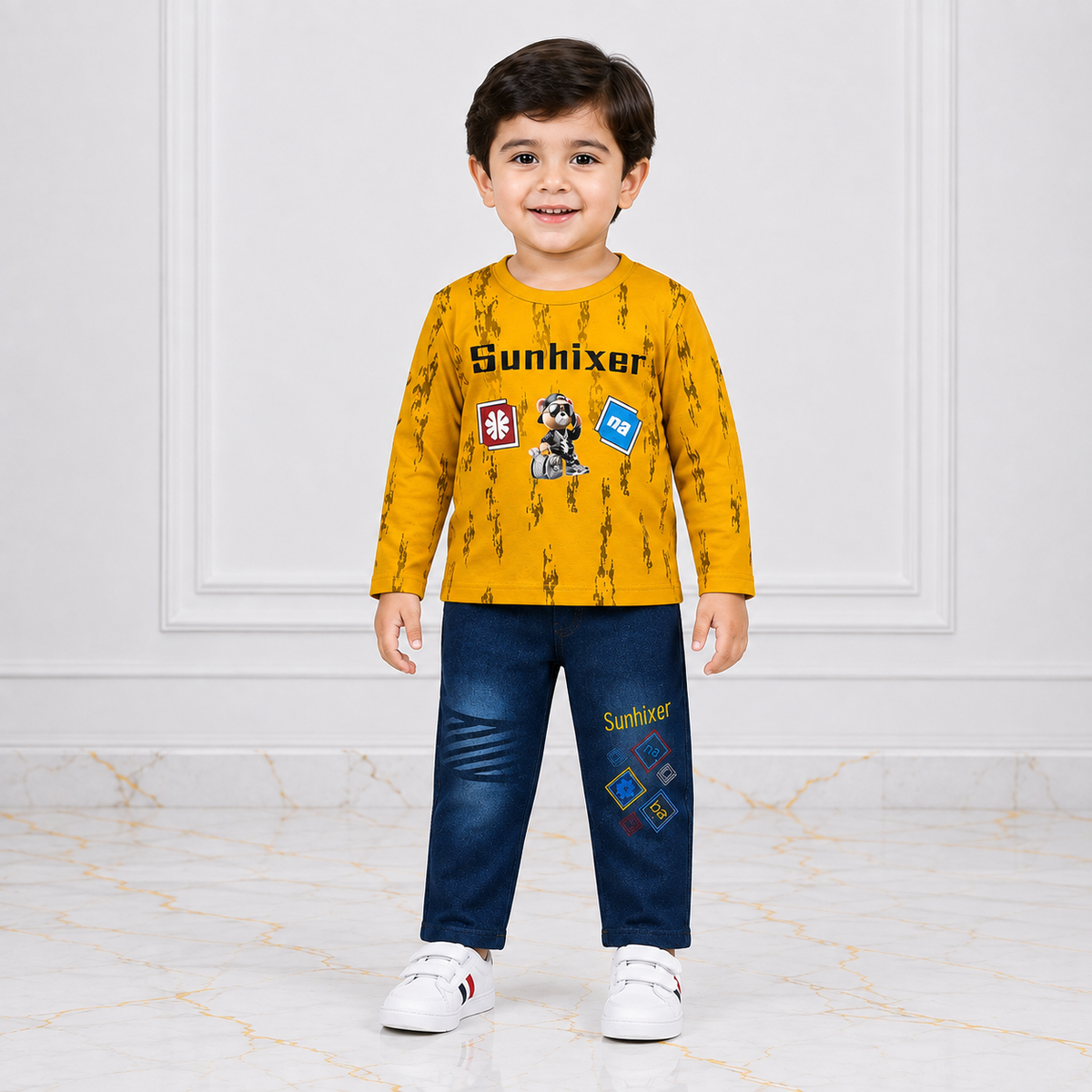 Boys Printed Jersey Shirt with Jeans – 2 Piece Casual Outfit