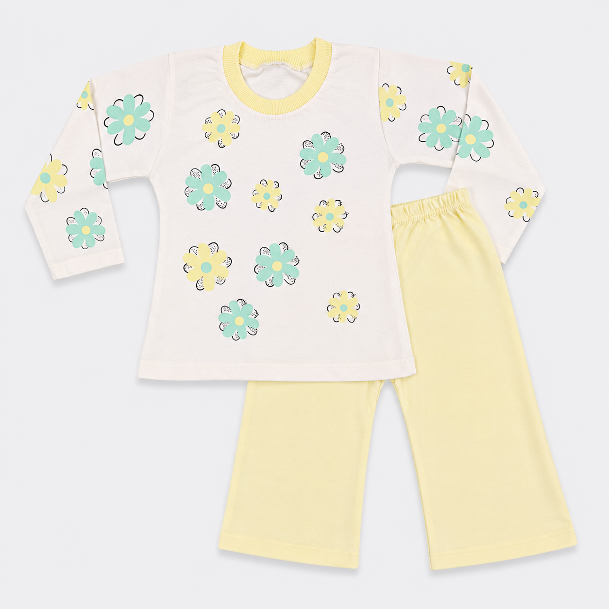 Baby Girls Printed Jersey 2-Piece Set | Floral Full Sleeve Top & Wide-Leg Trouser