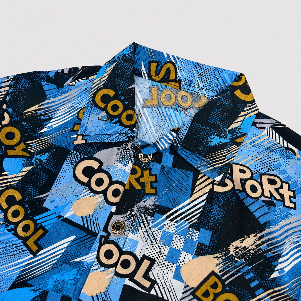 Blue Graphic Printed Linen Boys Co-Ord Set 1 To 4 Years | Lamtar Kids