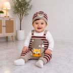 Baby Boys 3-Piece Romper Set | Bear Print Romper with Cap & Inner Shirt