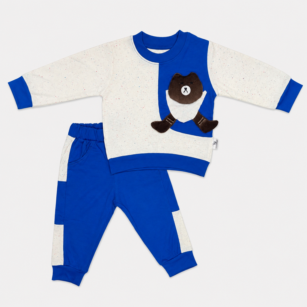 Boys Teddy Bear 2-Piece Tracksuit Set | Full Sleeve Baby Boy Outfit 3 color