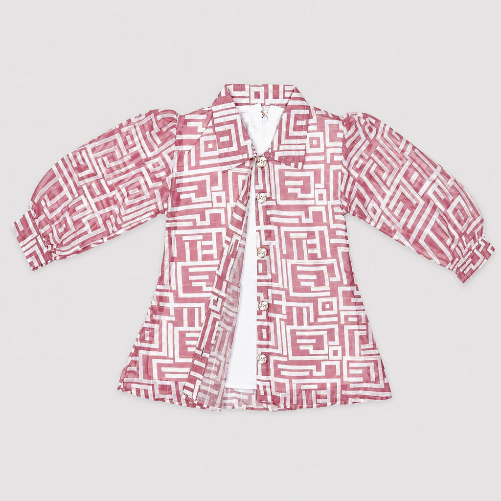 Girls Peach Pink Digital Printed Chiffon 3 Piece Suit | Lamtar Kids