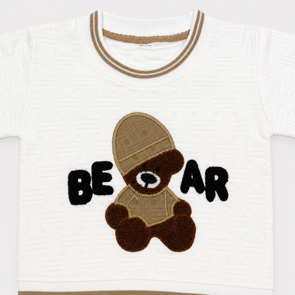 Boys Pre-Winter 2 Piece Bear Printed Sweatshirt & Jogger Set – Textured Warm Outfit