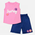 Girls Honey Top & Denim Shorts Set – Pink Blue 2 Piece Outfit | Lamtar Kids