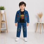 Boys Denim 3-Piece Suit – Printed T-Shirt, Denim Jacket & Trouser Set