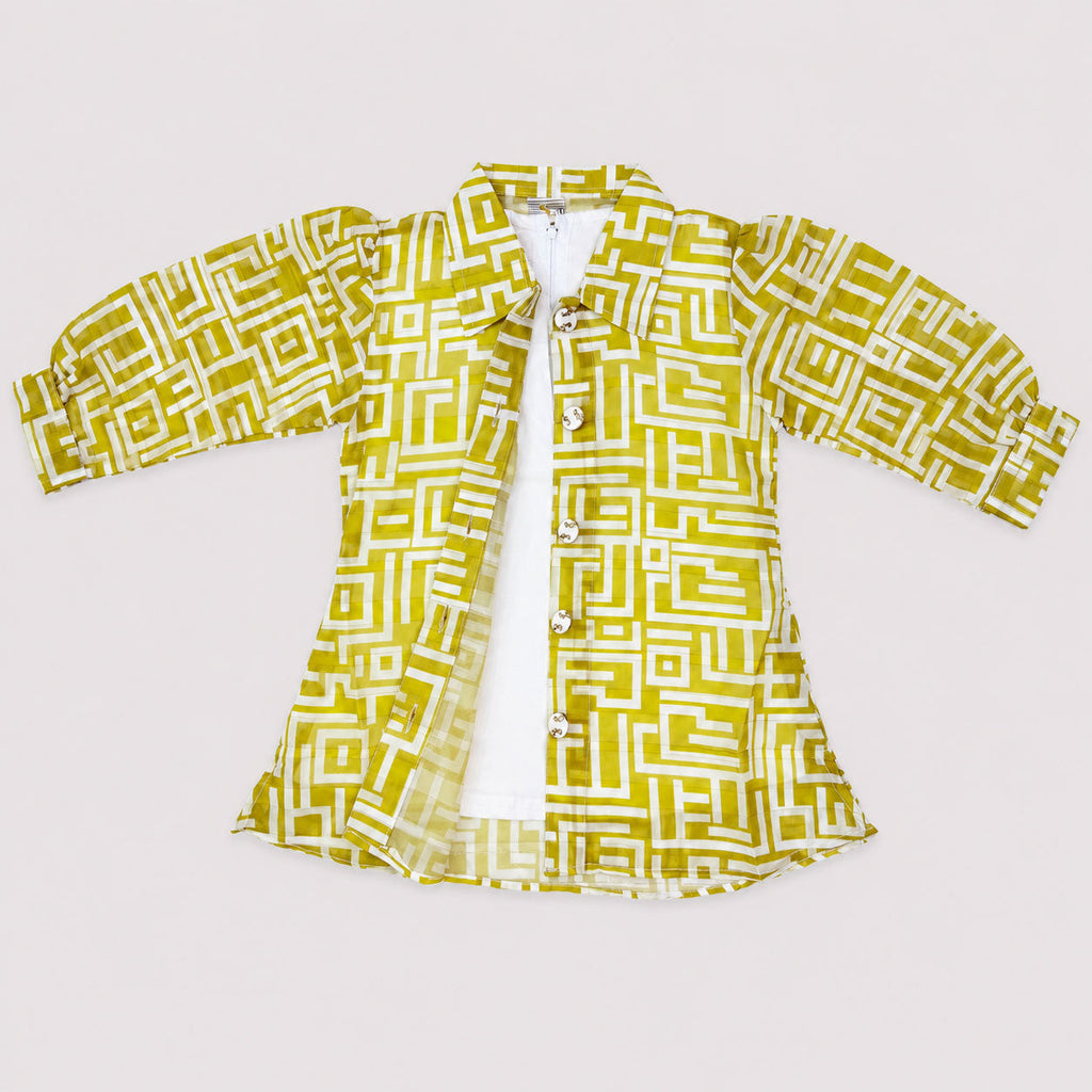 Girls Mustard Yellow Digital Printed Chiffon 3 Piece Suit | Lamtar Kids