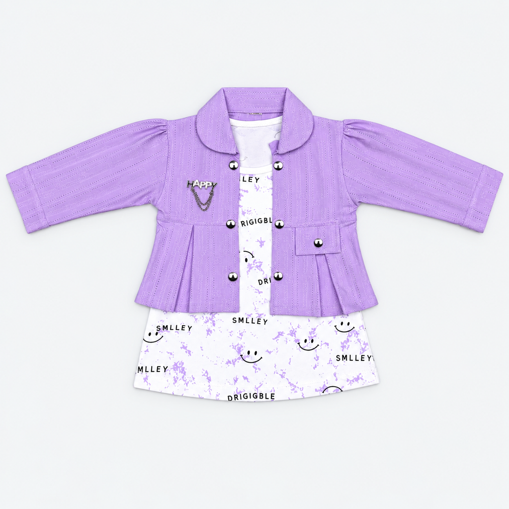 Girls Premium Textured Jersey 3-Piece Co-Ord Set – Jacket, Top & Trouser