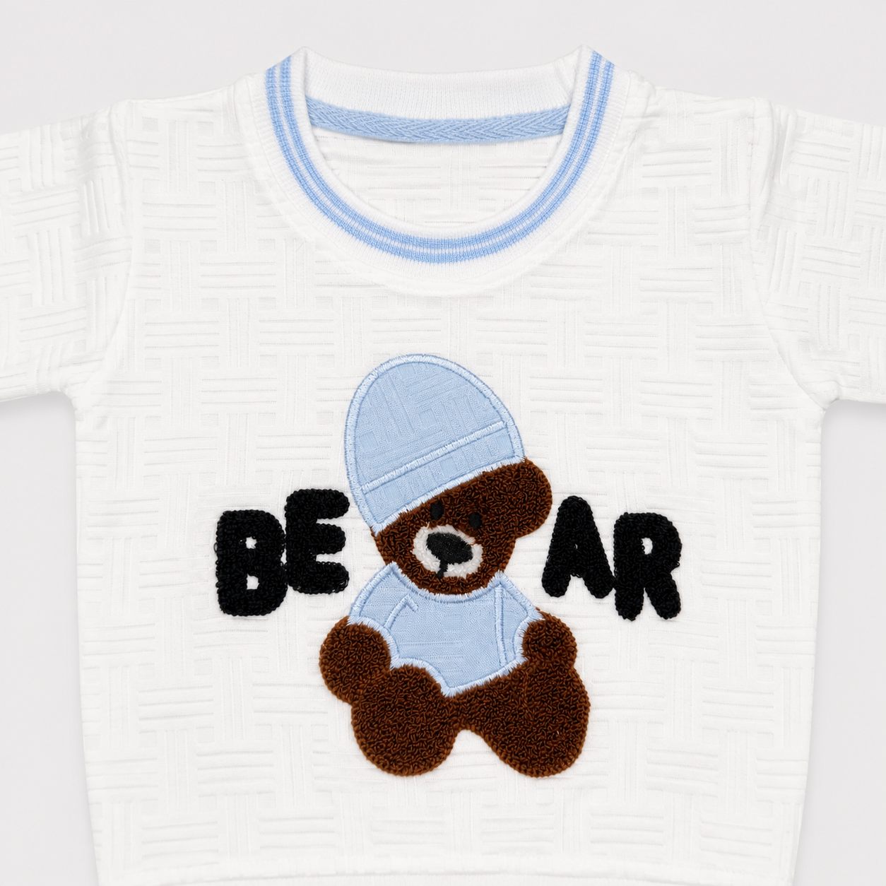 Boys Pre-Winter 2 Piece Bear Printed Sweatshirt & Jogger Set – Textured Warm Outfit