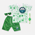 Boys 14 August Pakistan Independence Day Jersey T-Shirt & Shorts Set – Green White Outfit – Size 1-4 Years