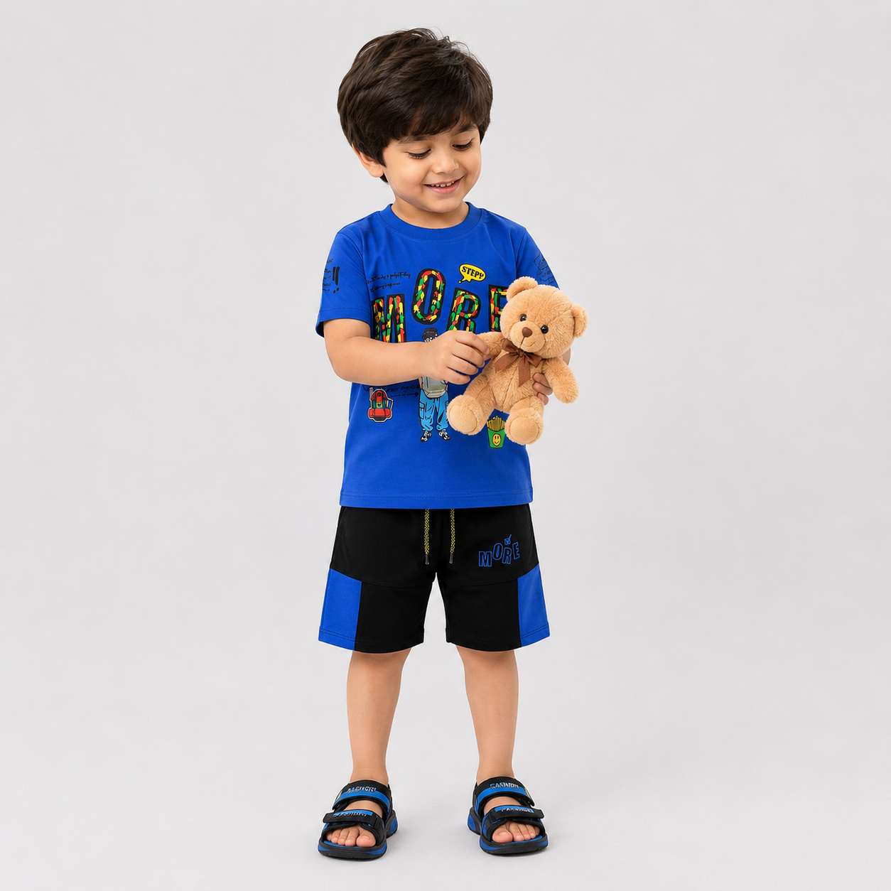 Boys Jersey Short Suit – Royal Blue & Black 2 Piece Summer Set