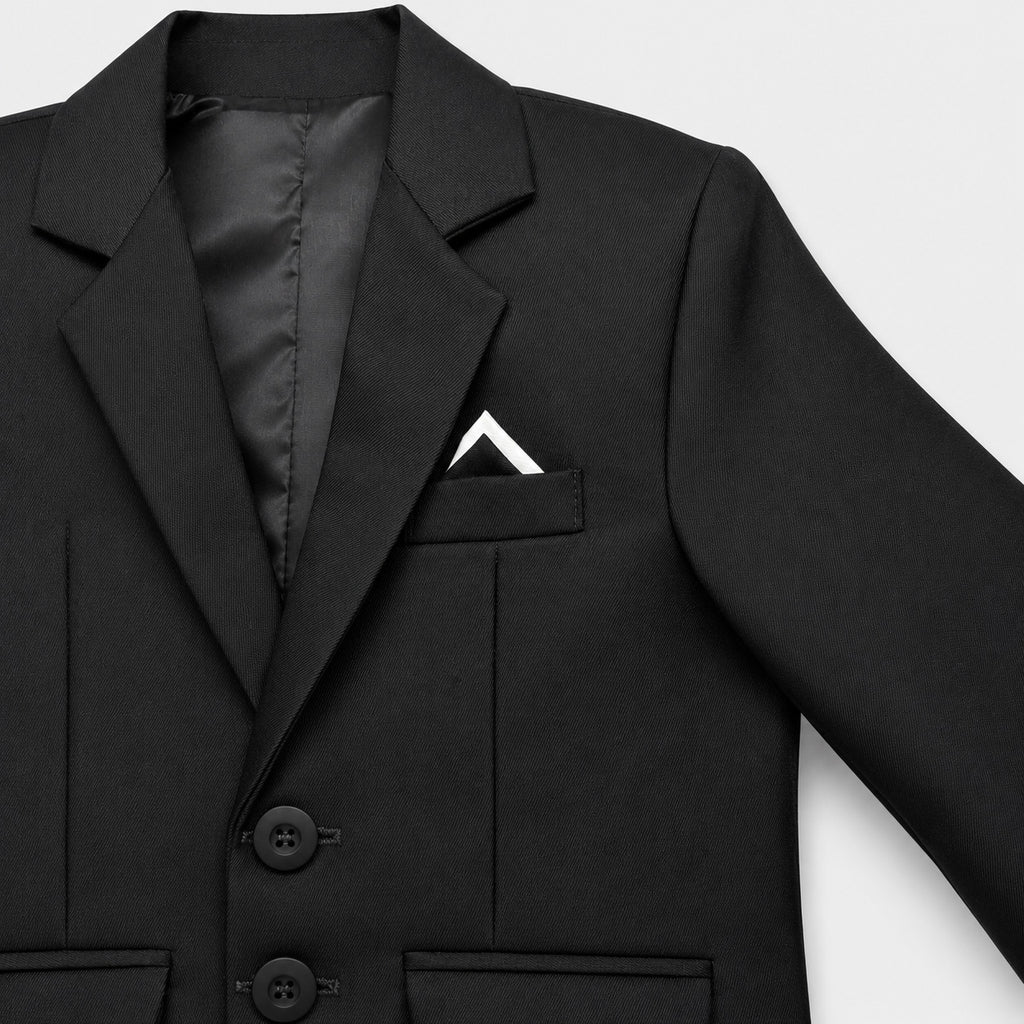 Boys Black Tuxedo Suit 5-Piece | Coat, Waistcoat, Shirt ,Tie & Pant | Party Wear
