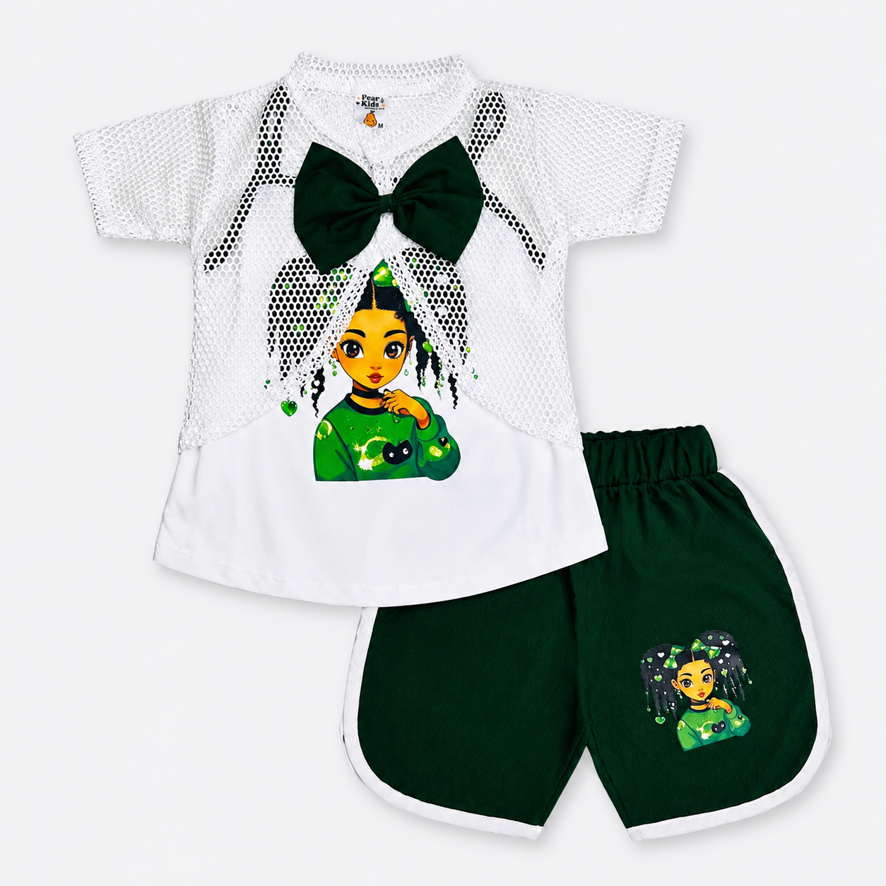 Girls 3 Piece Fancy Jersey Set – Green White – Size 2-5 Years