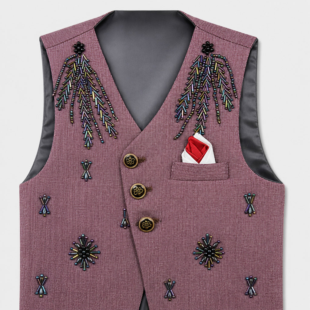 Boys 4 Piece Formal Suit – Mauve Waistcoat & Trouser with Black Shirt