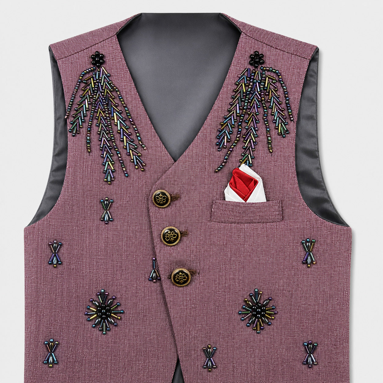 Boys 4 Piece Formal Suit – Mauve Waistcoat & Trouser with Black Shirt
