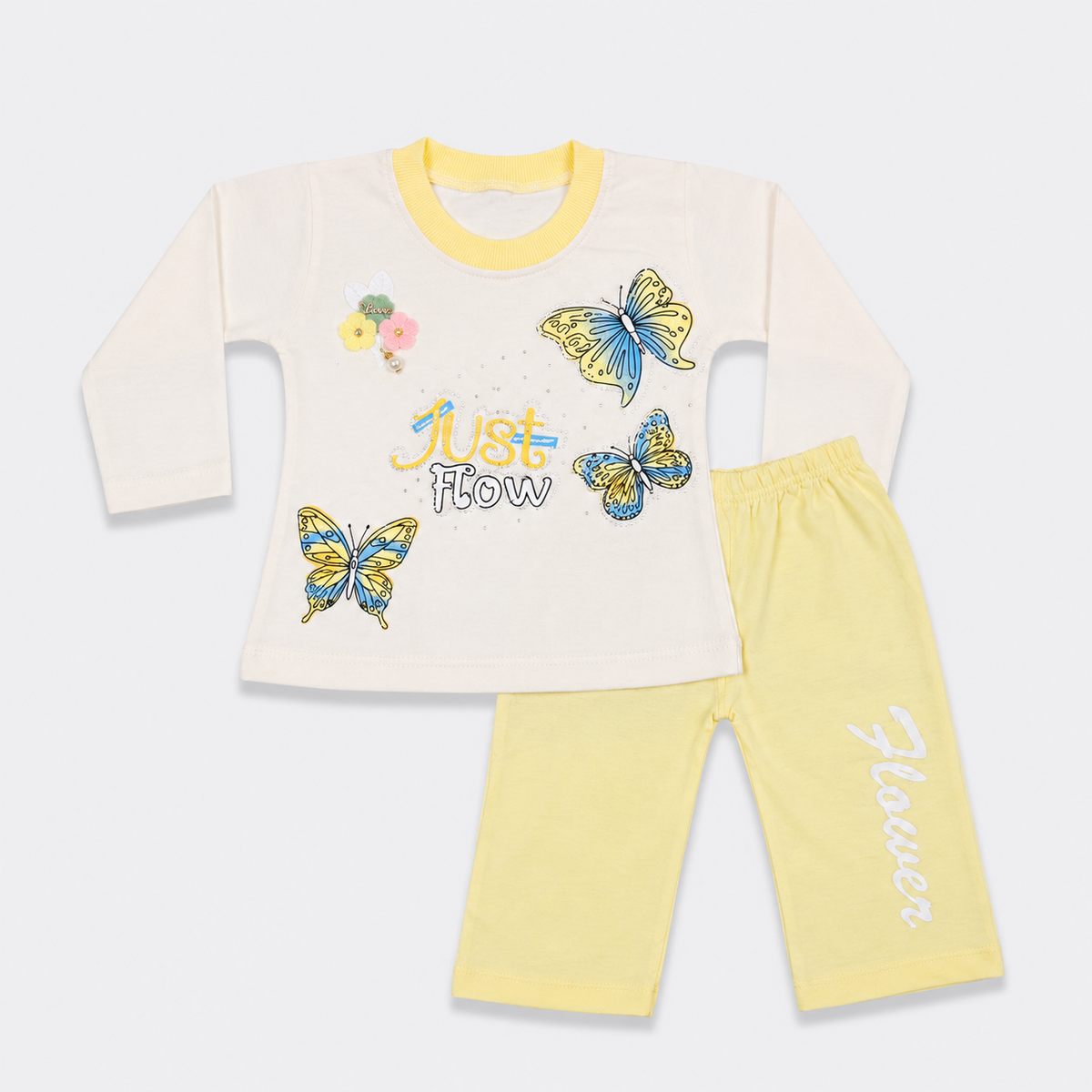 Girls Butterfly Printed Jersey 2-Piece Set