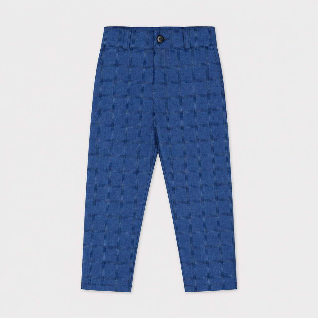 Boys 5 Piece Blue Tuxedo Suit – Check Formal Party Wear | 3–9 Years