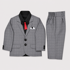 Boys 5-Piece Checkered Formal Suit – Blazer, Waistcoat, Shirt, Trouser & Bow Tie | 18–30 Months