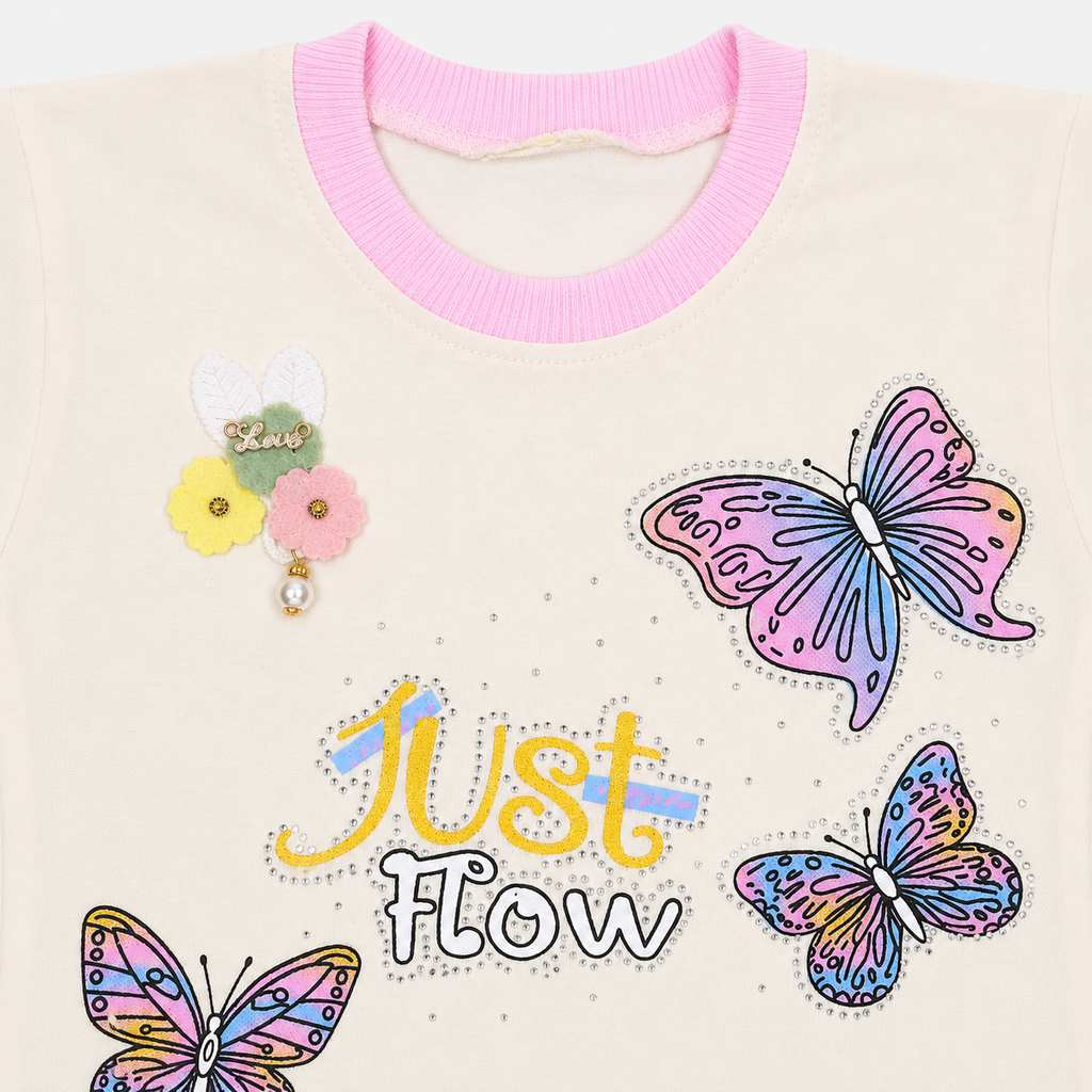 Girls Butterfly Printed Jersey 2-Piece Set