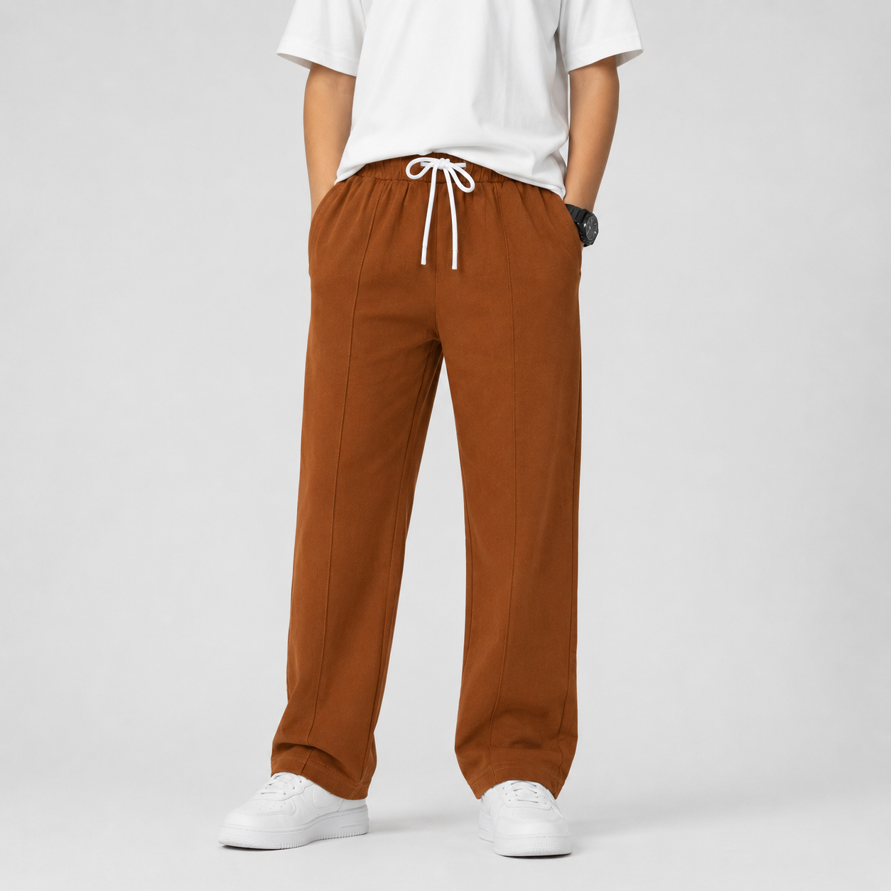Kids Plain Wide-Leg Drawstring Pants | Comfortable Casual Trousers Unisex