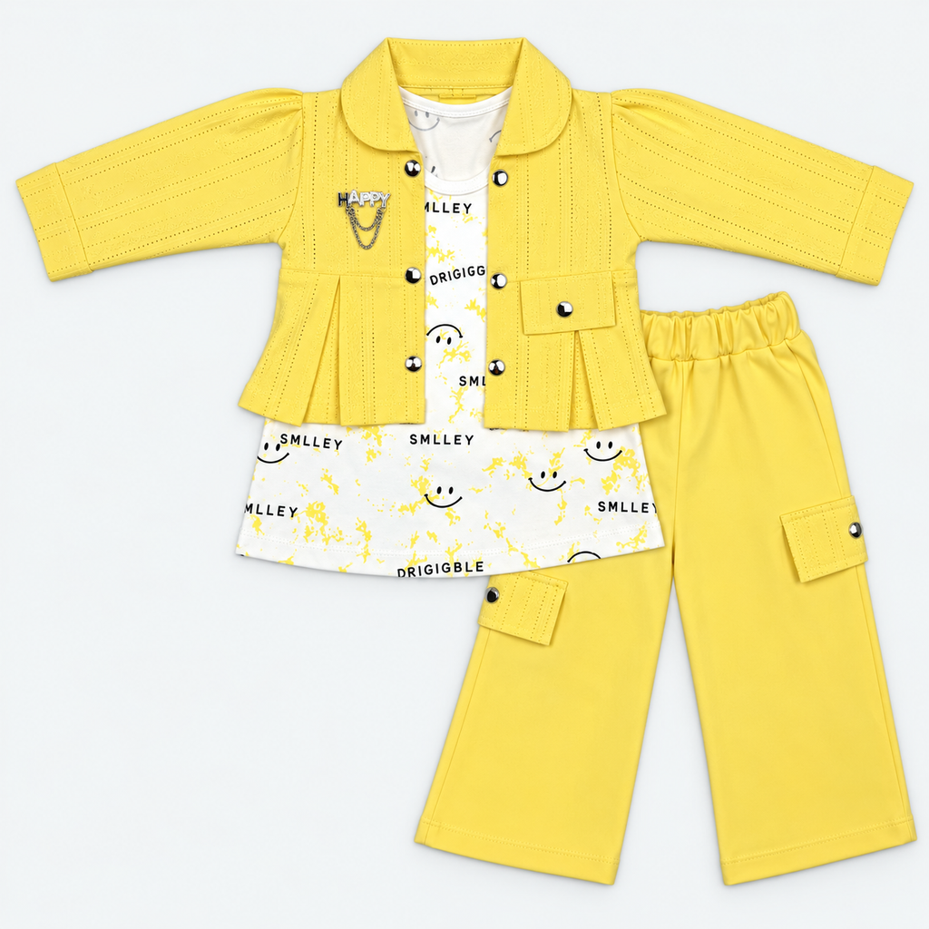 Girls Premium Textured Jersey 3-Piece Co-Ord Set – Jacket, Top & Trouser