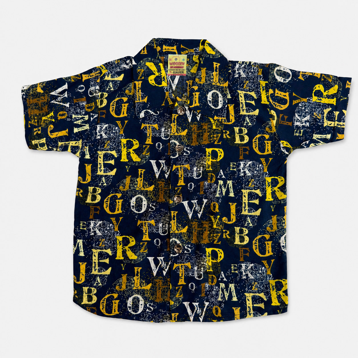 Boys Linen Alphabet Printed Short Suit – Navy Blue Kids Summer Outfit | Lamtar Kids