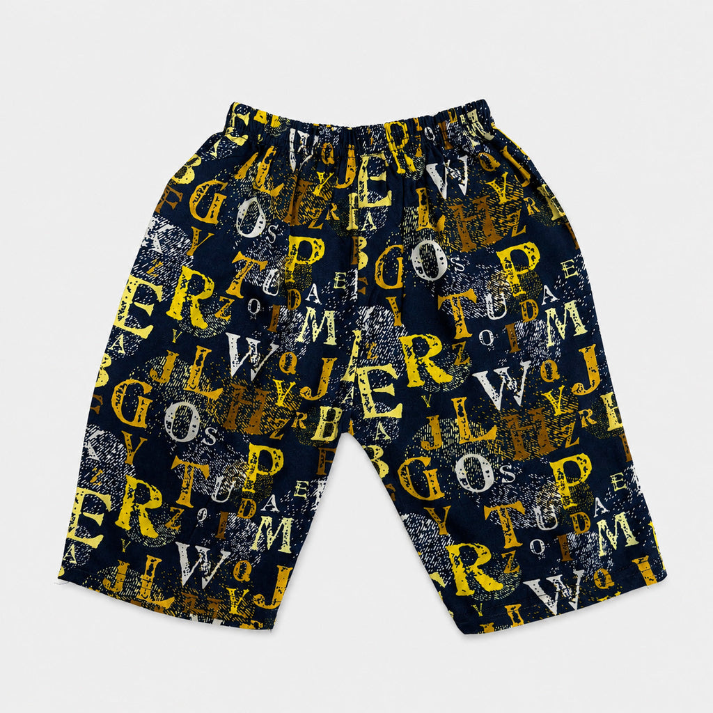 Boys Linen Alphabet Printed Short Suit – Navy Blue Kids Summer Outfit | Lamtar Kids