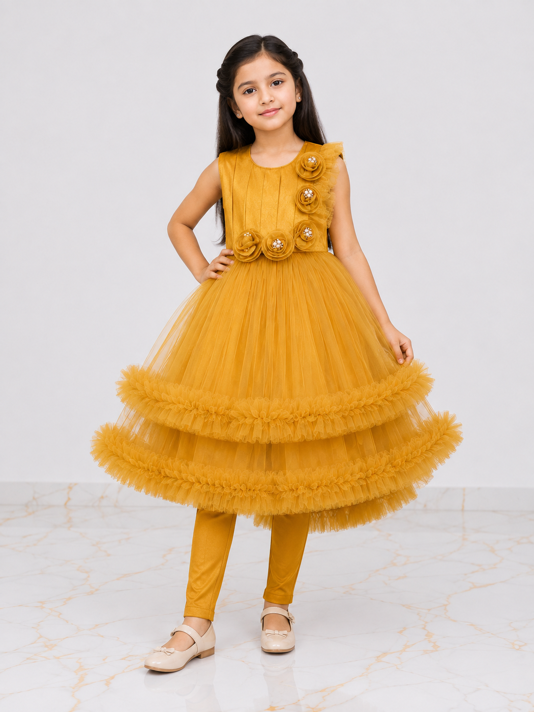Girls Fancy Party Wear Frock with Trouser – Elegant Kids Frock for Girls