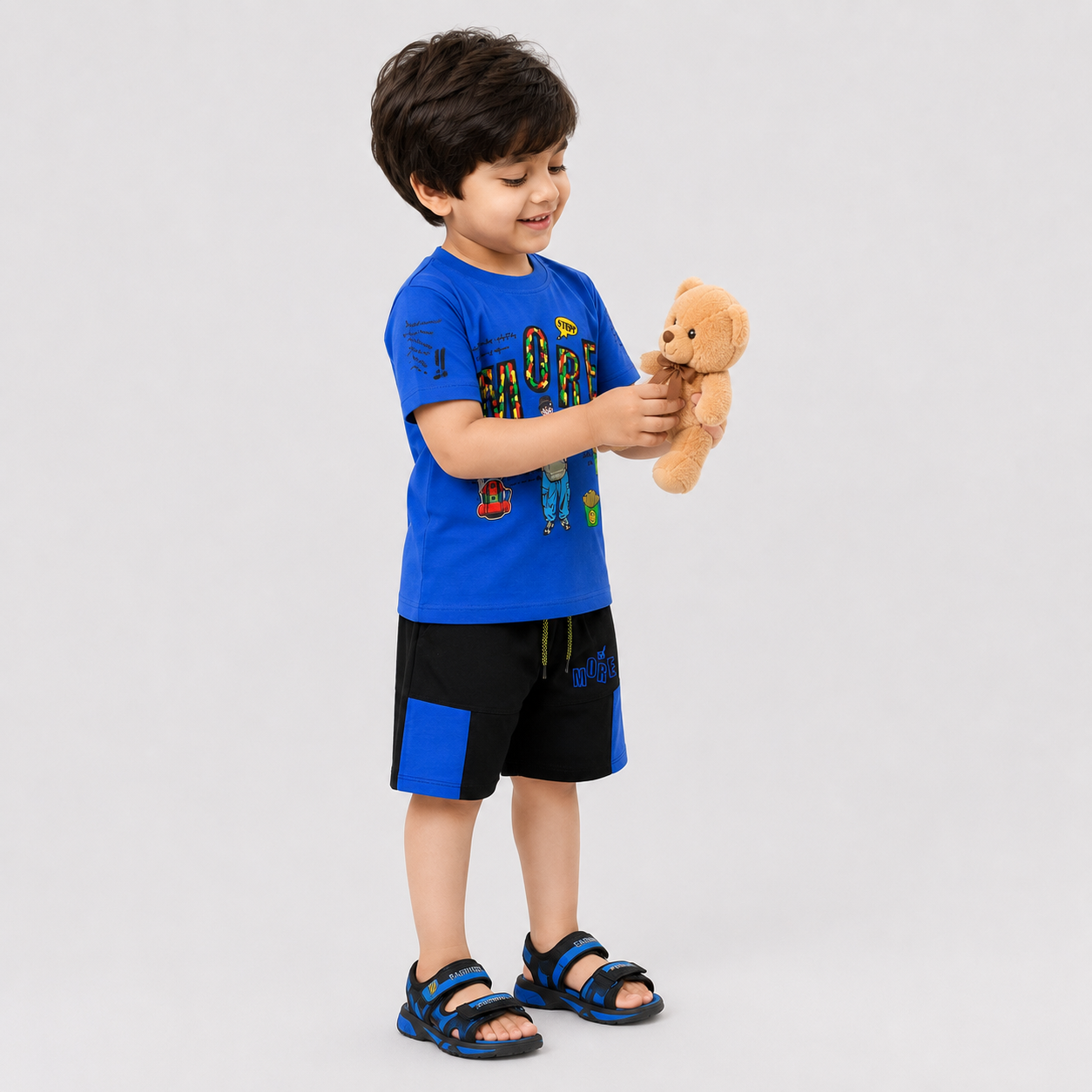 Boys Jersey Short Suit – Royal Blue & Black 2 Piece Summer Set