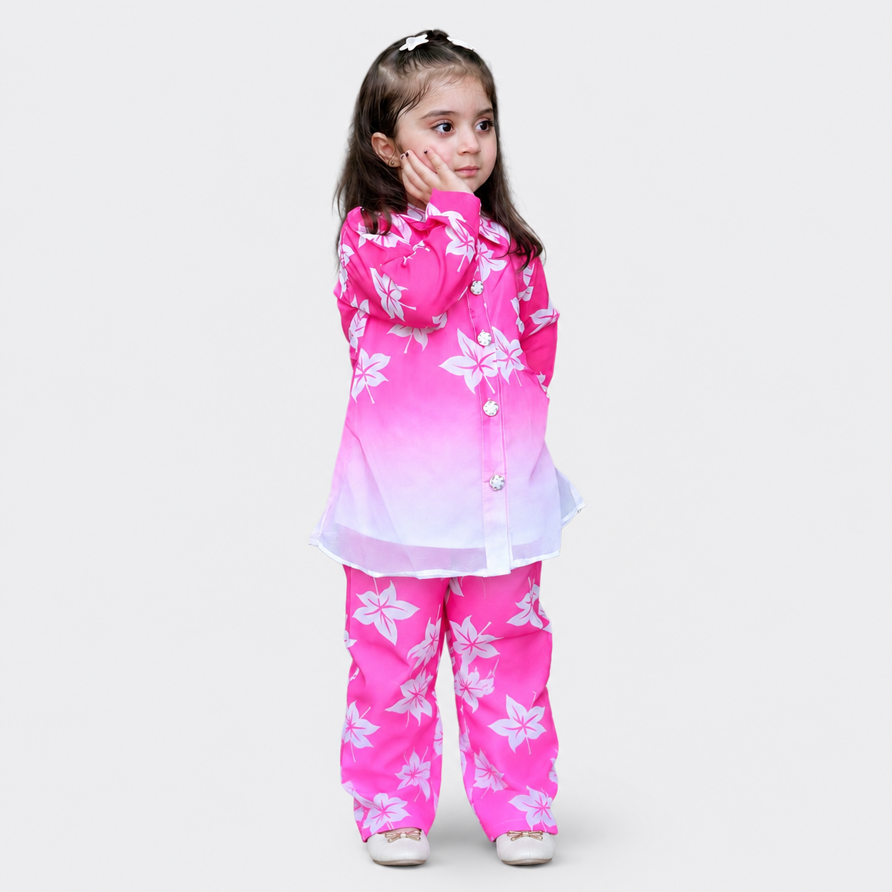 Girls Pink Ombre Digital Printed Chiffon 3 Piece Suit | Lamtar Kids