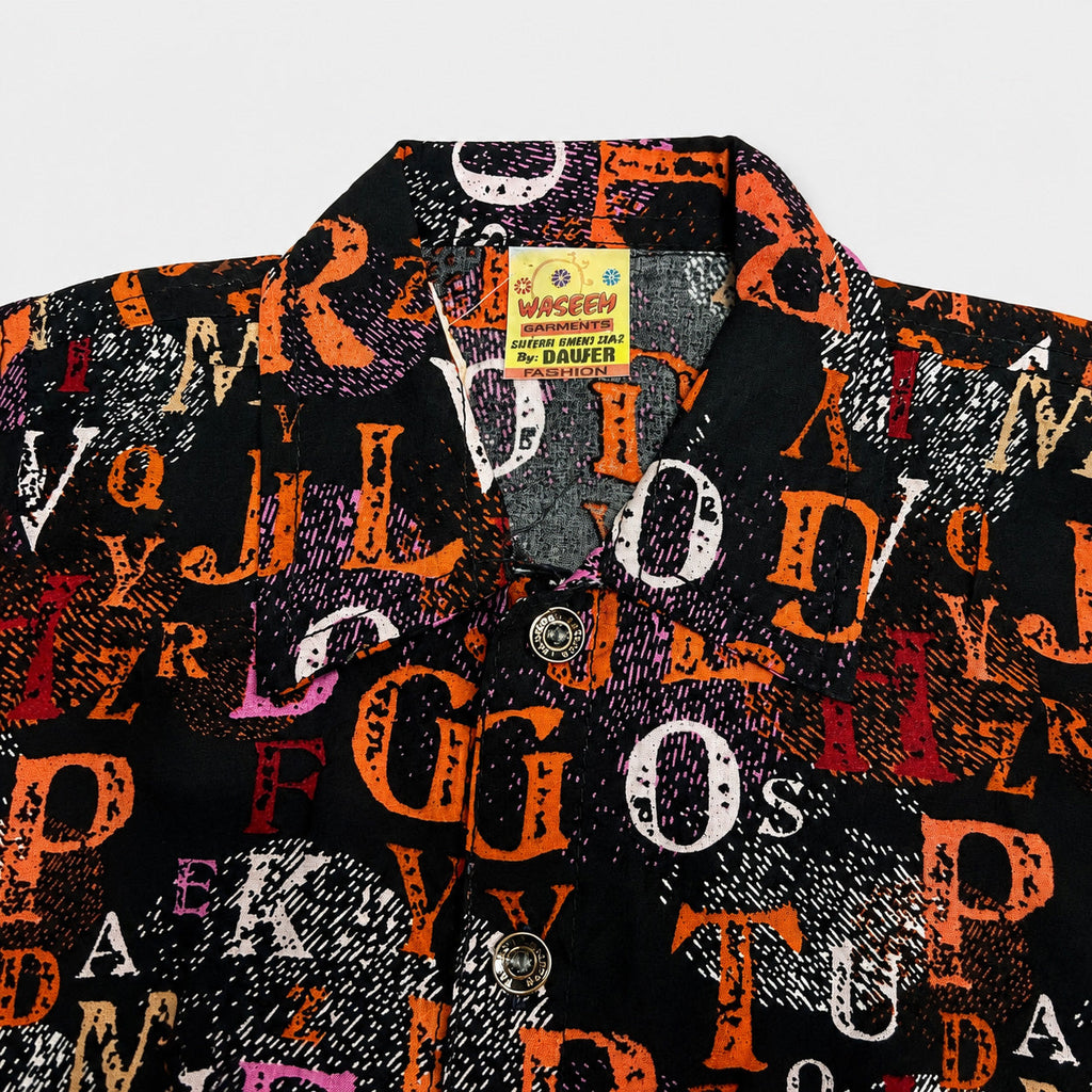 Boys Linen Alphabet Printed Short Suit – Black Red Kids Summer Outfit | Lamtar Kids