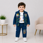 Boys Denim 3-Piece Suit – Printed T-Shirt, Jacket & Jeans Set