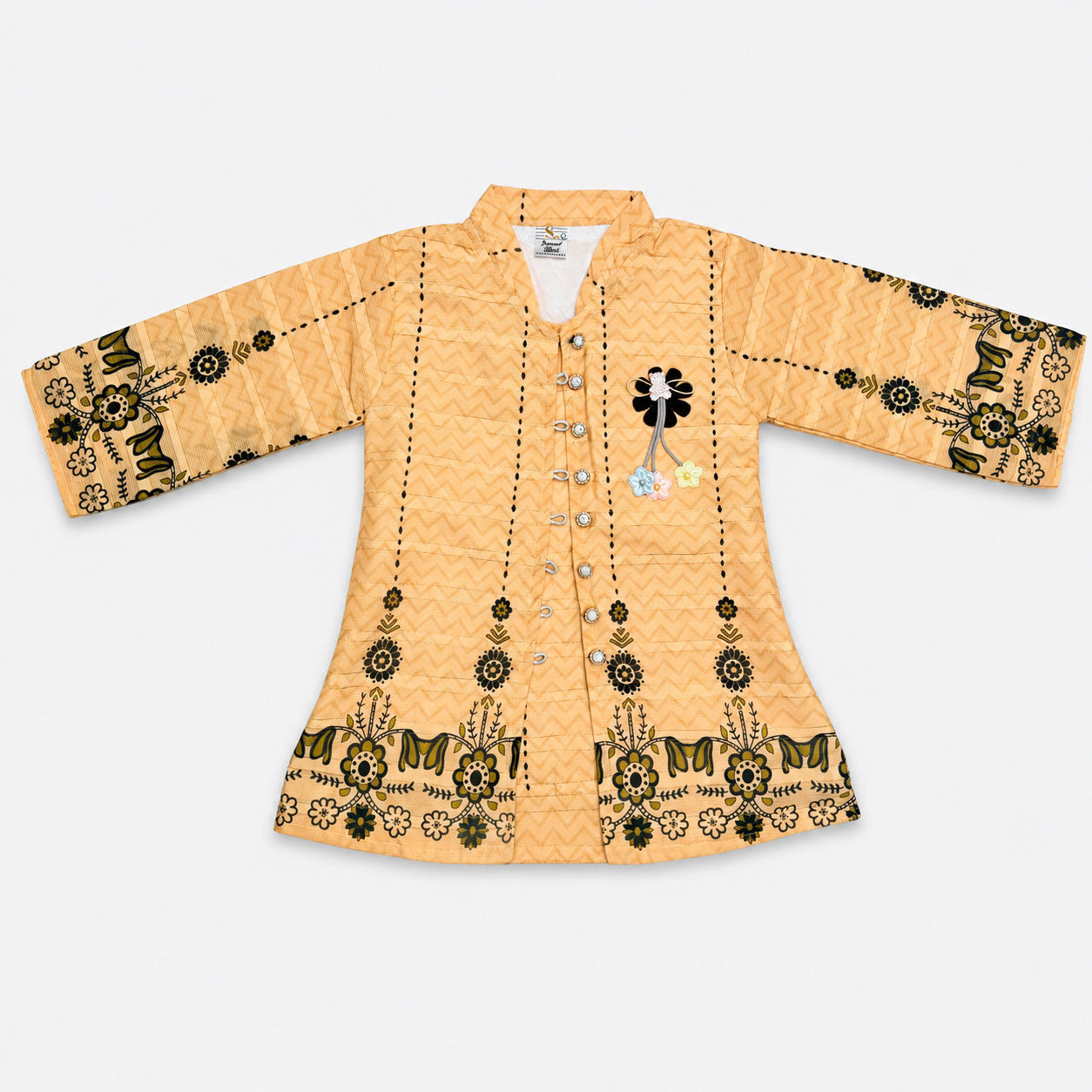 Girls Honey Mustard Digital Printed Chiffon Suit | Lamtar Kids