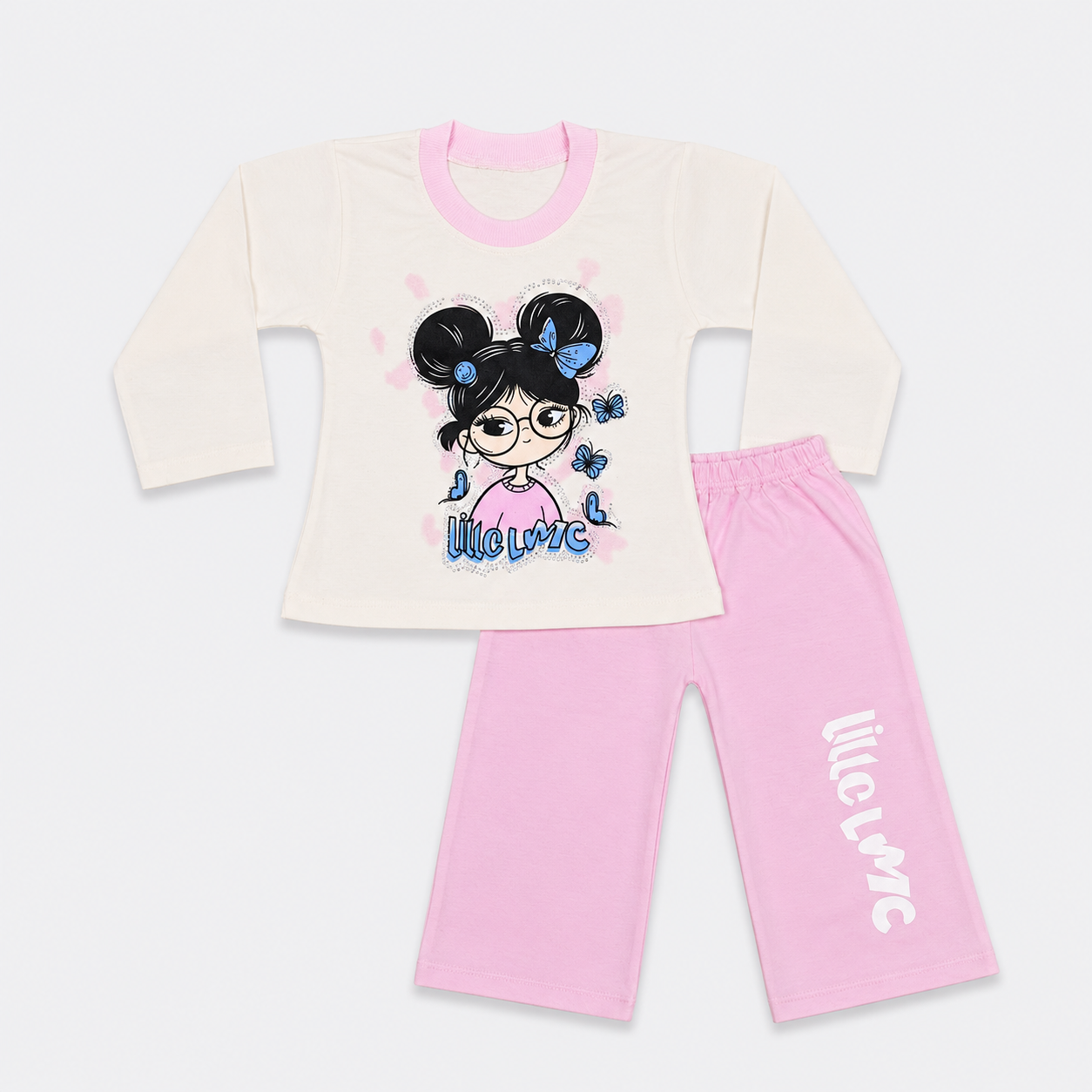 Baby Girls Printed Jersey 2-Piece Set | Long Sleeve Top & Wide-Leg Trouser