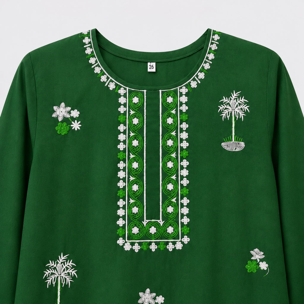 Girls Green Cotton 2 Piece Suit with Embroidery – Kids Eastern Kurti Trouser Set