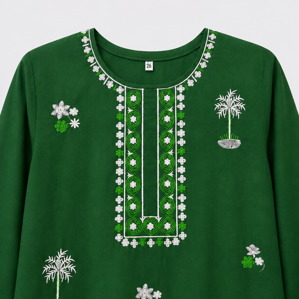 Girls Green Cotton 2 Piece Suit with Embroidery – Kids Eastern Kurti Trouser Set