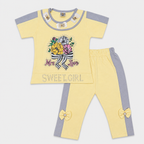 Girls 2-Piece Cotton Summer Suit | Printed T-Shirt & Trouser Set
