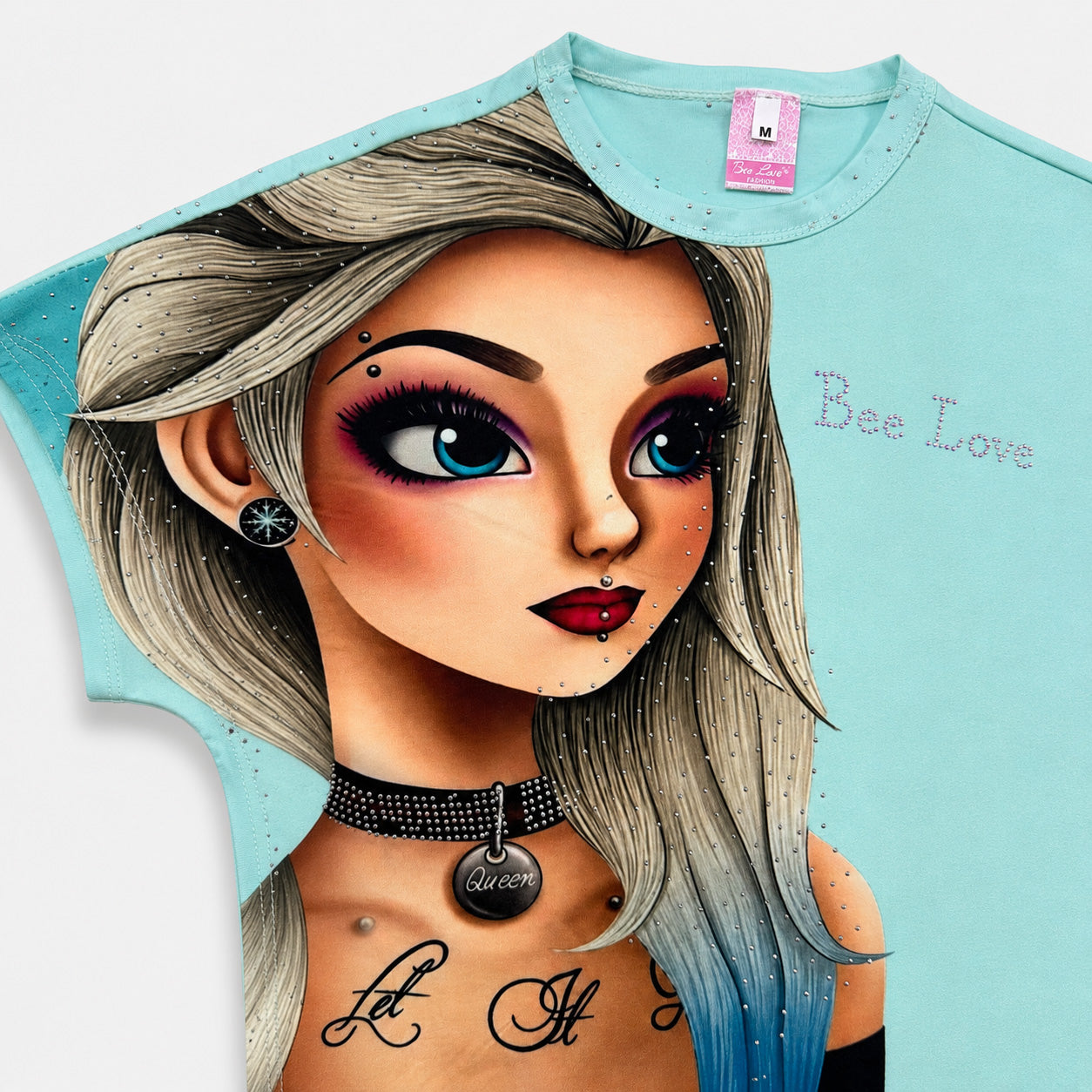Girls Aqua Graphic T-Shirt & Black Frill Shorts Set | Lamtar Kids