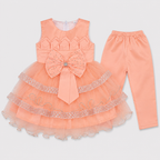Girls Fancy Party Wear Frock with Bow & Tulle Layers