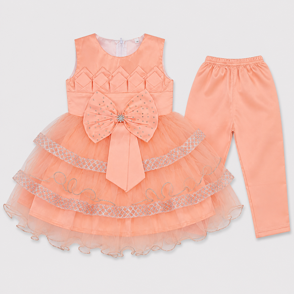 Girls Fancy Party Wear Frock with Bow & Tulle Layers