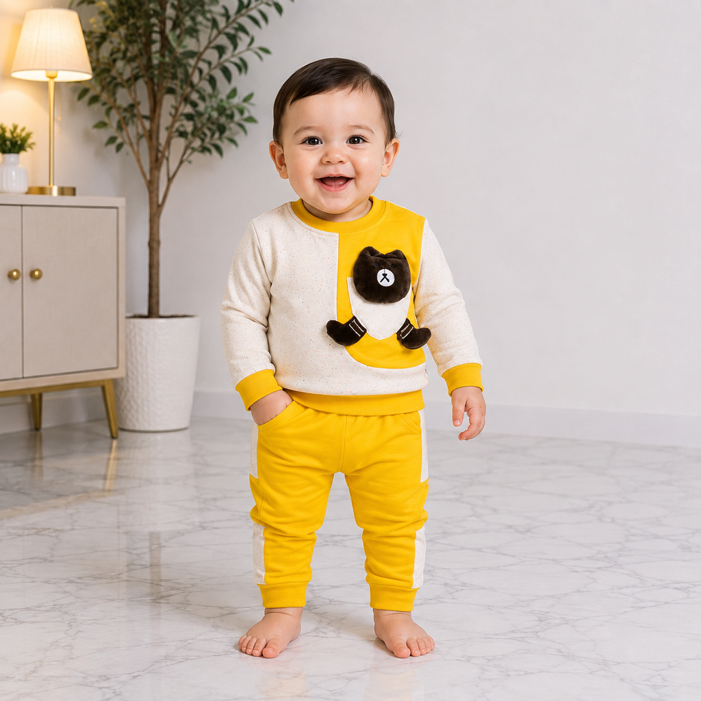 Boys Teddy Bear 2-Piece Tracksuit Set | Full Sleeve Baby Boy Outfit 3 color