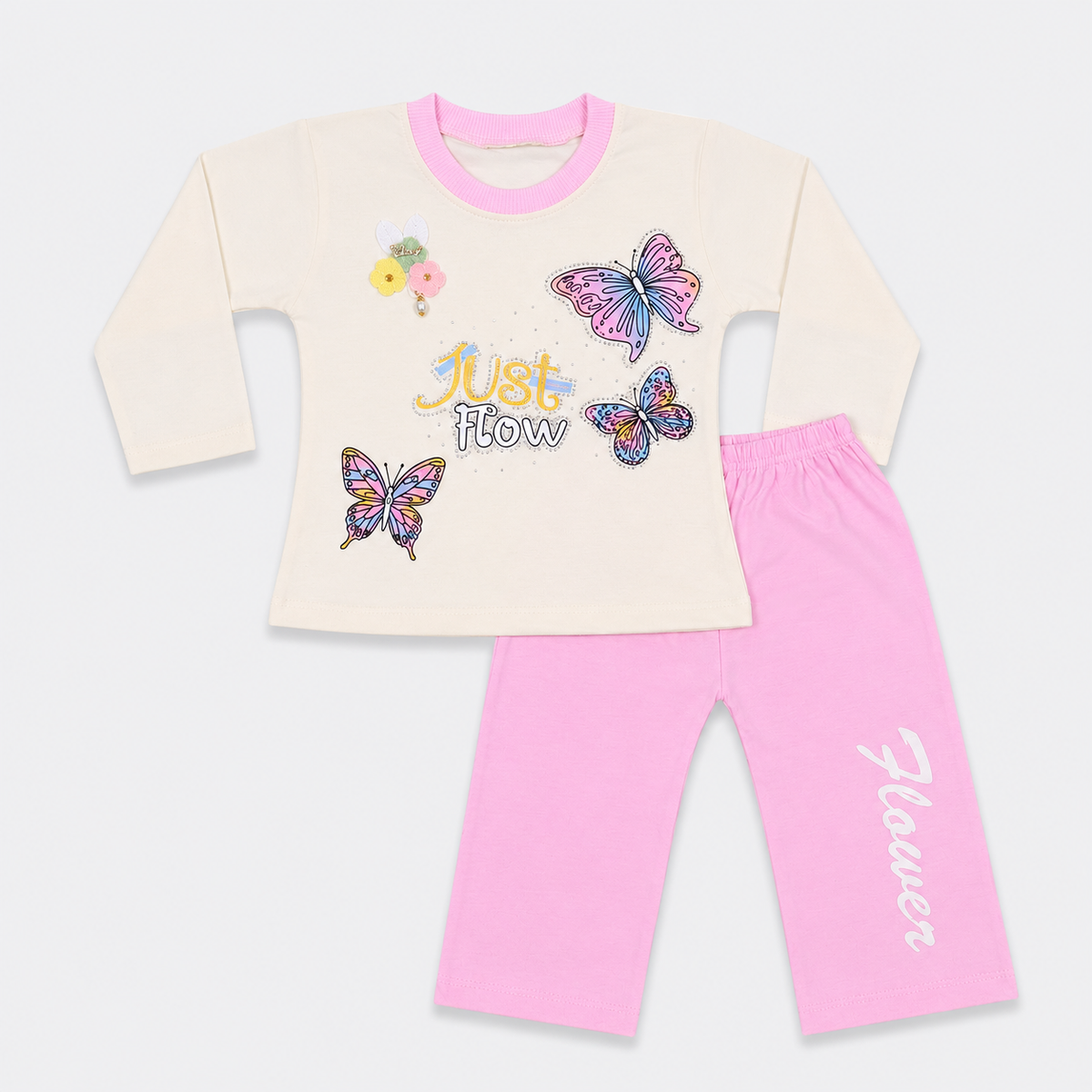Girls Butterfly Printed Jersey 2-Piece Set