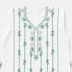 Girls Cotton 2 Piece Suit – White Kurti With Trouser – Green Printed Eastern Wear