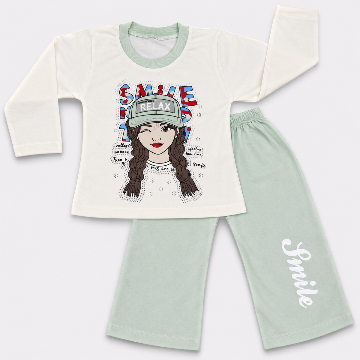 Baby Girls Printed Jersey 2-Piece Set | Smile Graphic Printed