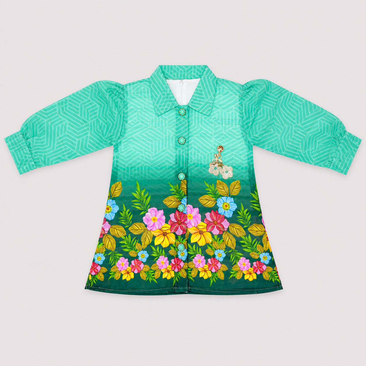 Girls Printed Chiffon 3 Piece Suit | Sea Green Floral | Lamtar Kids