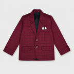 Boys 5 Piece Tuxedo Suit – Maroon Plaid Formal Party Wear