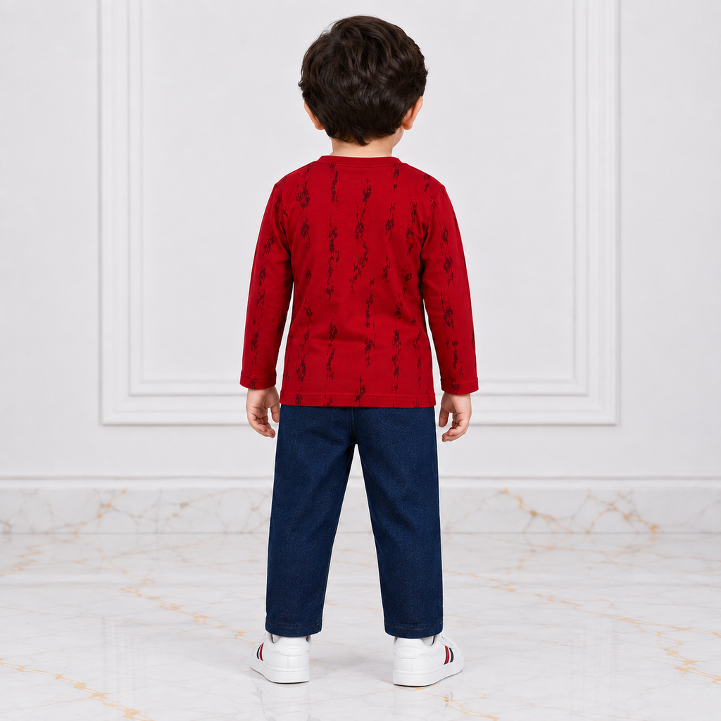 Boys Printed Jersey Shirt with Jeans – 2 Piece Casual Outfit