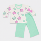 Baby Girls Printed Jersey 2-Piece Set | Floral Full Sleeve Top & Wide-Leg Trouser
