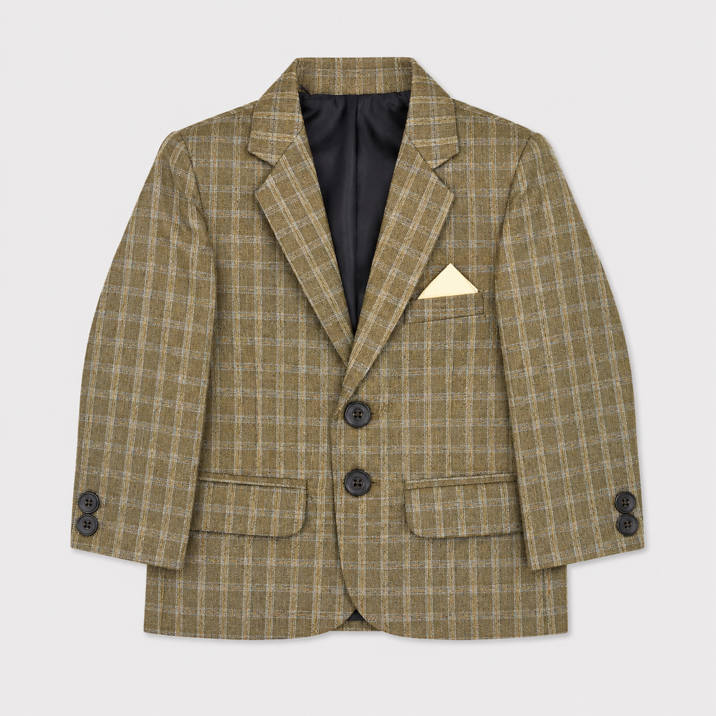 Boys Checkered 5-Piece Tuxedo Suit – Premium Formal Wear
