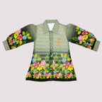 Girls Printed Chiffon 3 Piece Suit – Olive Green Floral Kids Dress | Lamtar Kids